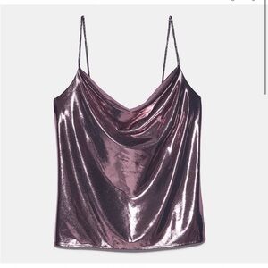 Zara metallic pink cowl neck tank top size small worn 2 times in great condition